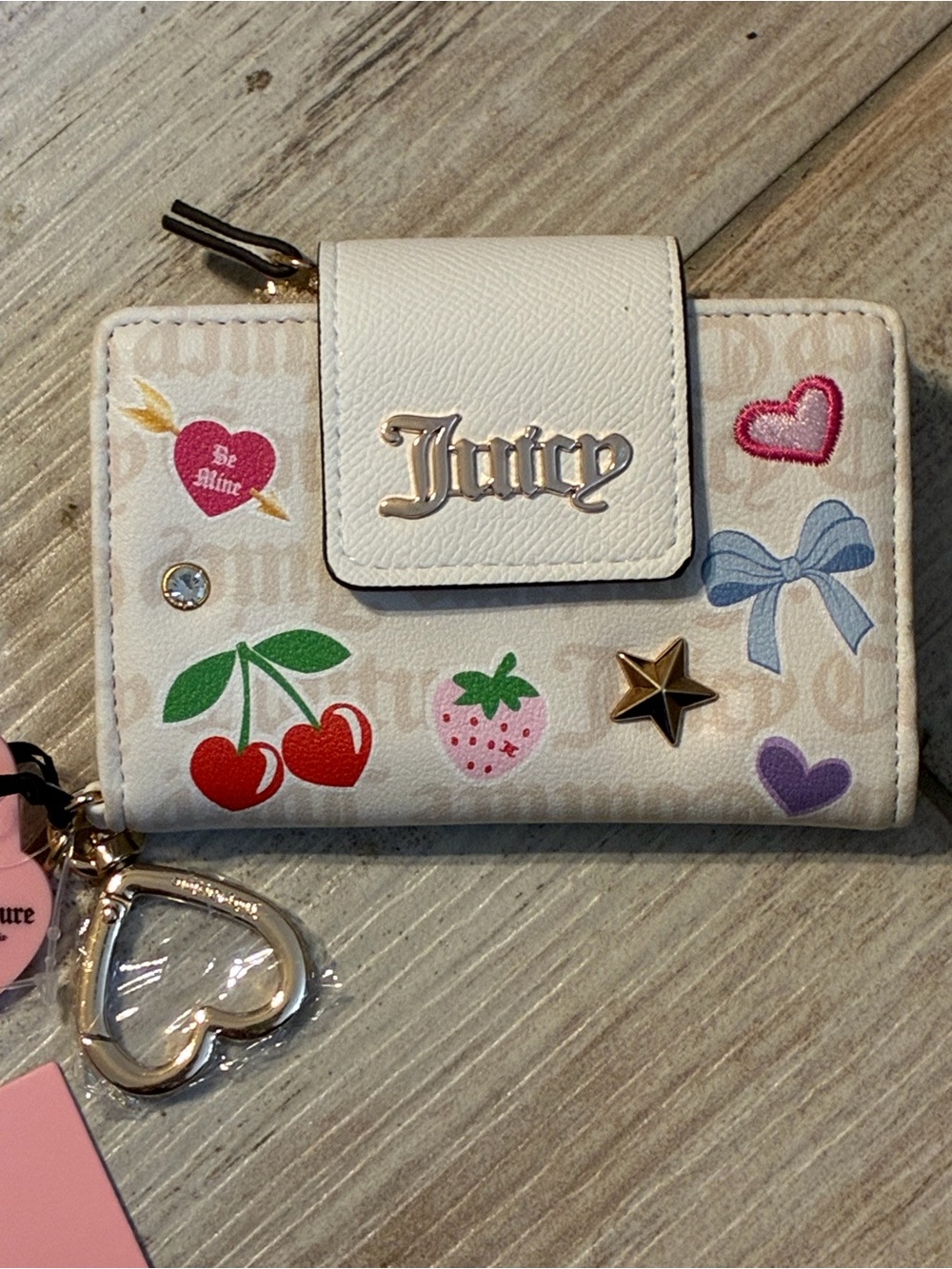 NWT “All Things Juicy Tab Card Wallet” Color Angel With Crystal